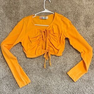 Free People Beach Orange Long Sleeve Cropped Tie Shirt